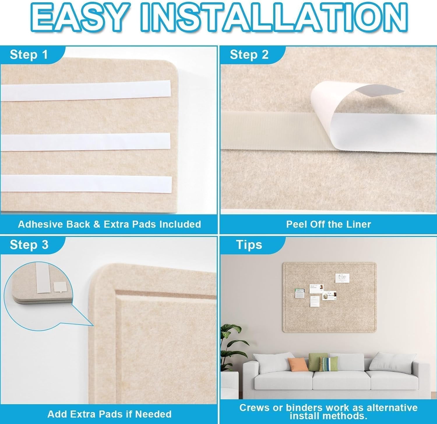 Large Felt Bulletin Board for Wall, 24"x18" Frameless Picture Board, Soft Cork Office, Home Planning & Office Wall Decor, Easy Install Pin