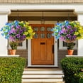 thumbnail image 2 of Artificial Flowers Hanging Basket for Outdoor Indoor, Fake Orchid Flowers in Coconut Lining Hanging Basket for Home Courtyard Decoration, 5 Branches Flowers in '' Basket(Blue), 2 of 5