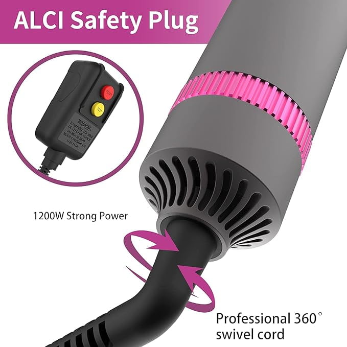 5-in-1 Hair Dryer Brush Set, 1200W, Lightweight, ALCI Safety, Tourmaline Technology, Gray, Purple