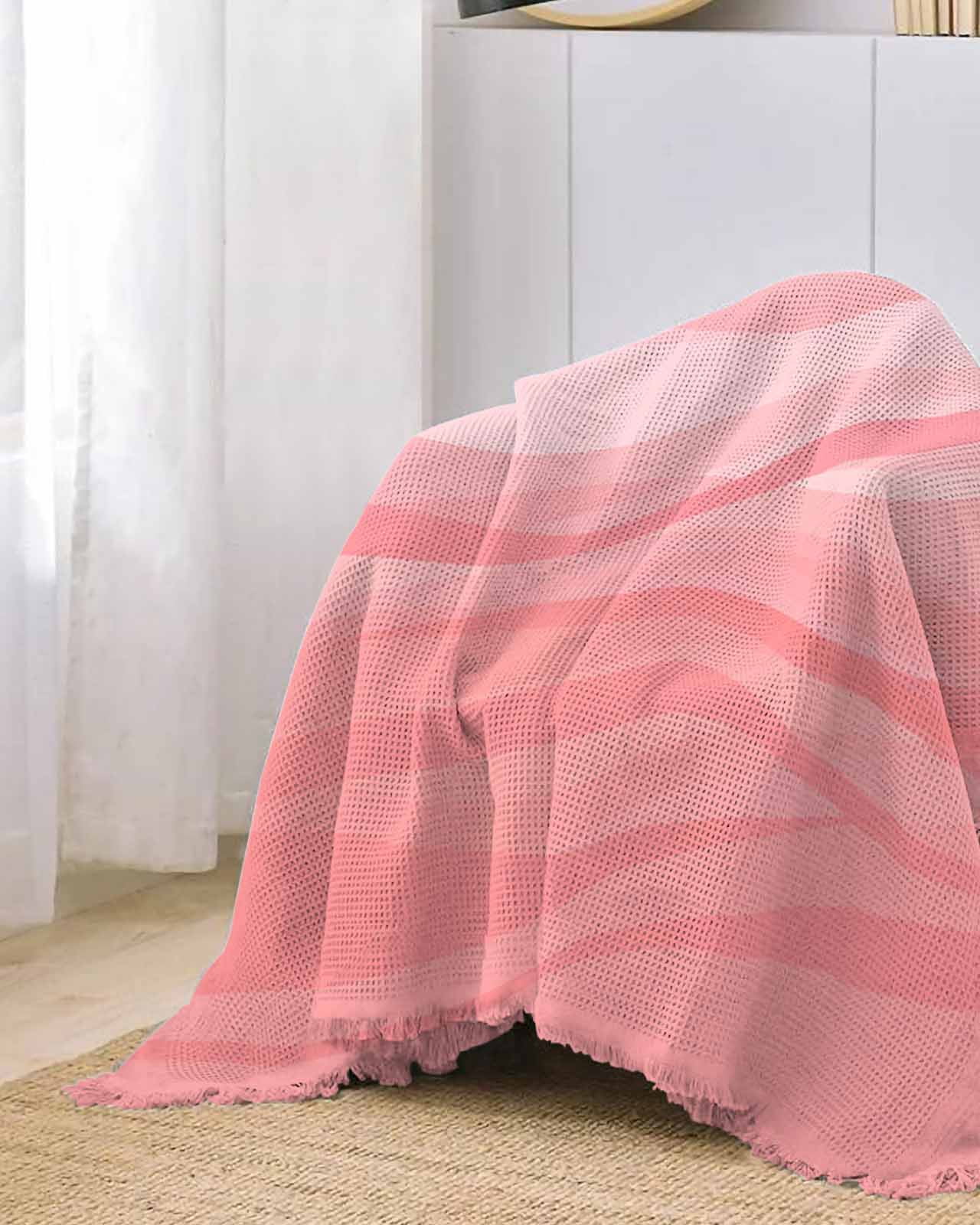 Coastal Pink Sofa Couch Covers for Dog,Washable Sectional Couch Slipcoverfor Loveseat with Tassels,Ocean Wave Gradient Abstract Modern Solid Non Slip Sofa Throw Cover Blanket Large 71''x102''