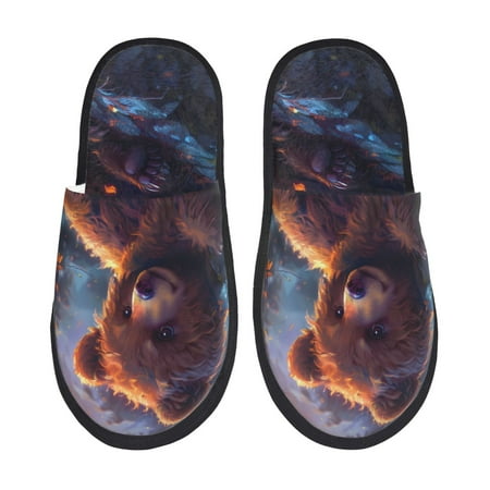 Balery Lazy Stone Bear Slient Indoor Furry Fleece Comfort House Shoes Soft Non-Slip Home Shoes Cotton slippers House Slippers-- Large