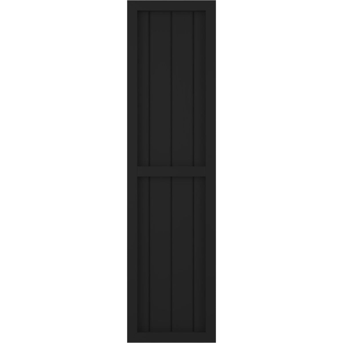 Ekena Millwork 14"W x 84"H Americraft Four Board Exterior Real Wood Two Equal Panel Framed Board-n-Batten Shutters (Per Pair), Black