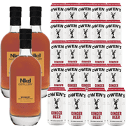 Nkd Distillery Whiskey Alternative Premium Non-Alcoholic Spirit 750 ML Bottles w Owen’s Mixers Ginger Beer 8.2 OZ Cans - Perfect for Mocktails - A
