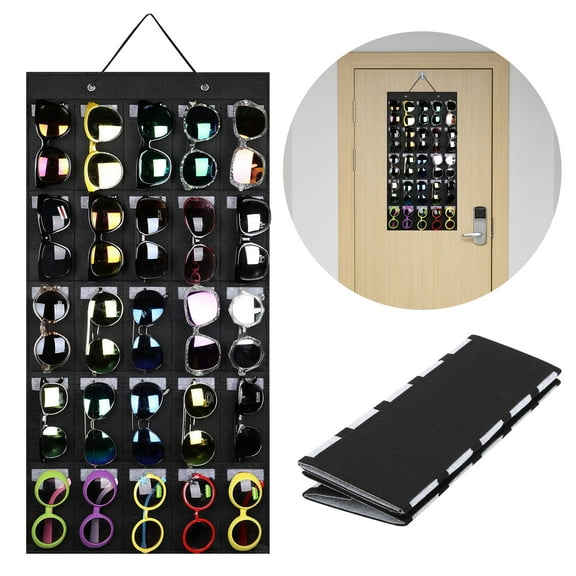 EEEKit Sunglasses Organizer Storage, Hanging Eyeglasses Wall Pocket Mounted, Felt Glasses Holder with 25 Slots