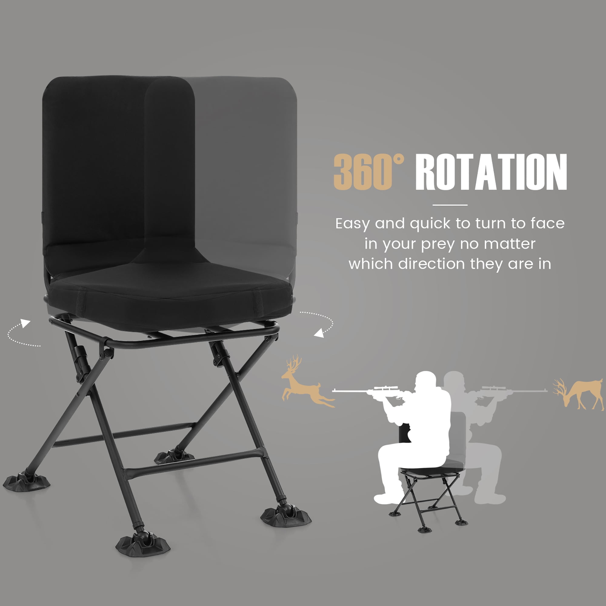 Gymax 360 Degree Swivel Hunting Chair Folding Hunter Blind Chair w/ All-terrain Feet