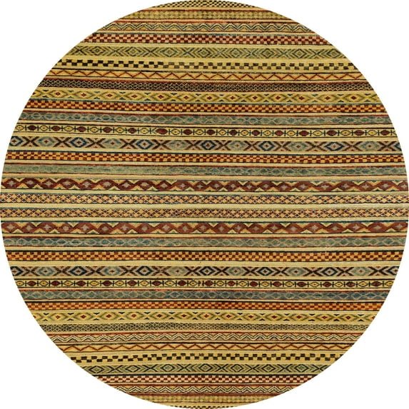 Ahgly Company Indoor Round Abstract Yellow Abstract Area Rugs, 8' Round