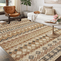 HOMERRY Floral Print Non Slip Area Rug 9' x 12' for Living Room Washable Indoor Carpet, Beige/Yellow