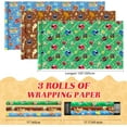 thumbnail image 2 of A house of tools Football Wrapping Paper Rolls - 3 Short Rolls Sports Gift Wrap Paper Kids for Kids Birthday Party Gift Packing Supply Green Brown Blue Wrapping Paper with Cut Lines 17 in x 10 ft, 2 of 14