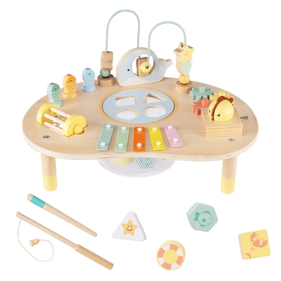 Costway 7-in-1 Toddler Activity Table with Bead Maze, Fishing Game, Xylophone, Music Box