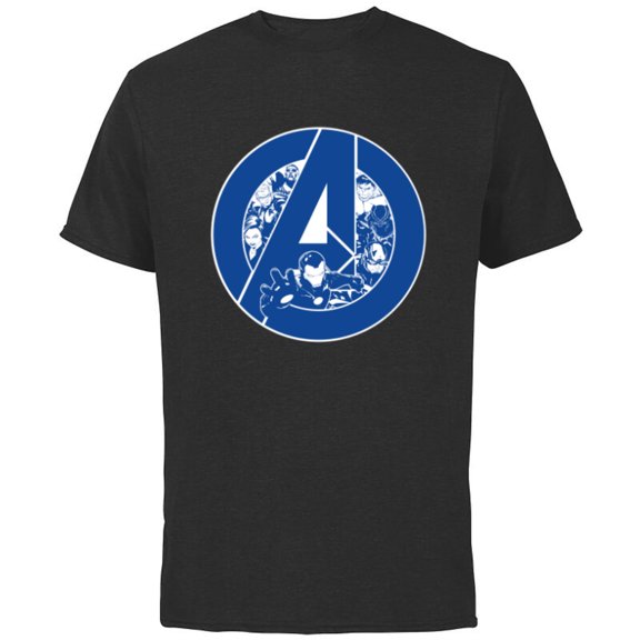 Marvel Avengers Assemble A-Logo Team Blue - Short Sleeve Cotton T-Shirt for Adults - Customized-Black