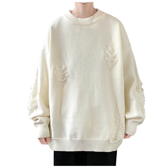 Men Sweater Solid Long Sleeve Crewneck Knit Tops Classic Casual Pullover Fall Winter Blouse
