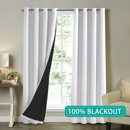 100 Blackout White Curtains For Bedroom 84 Inch Length Grommet
