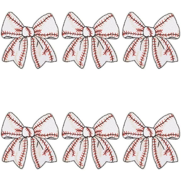 6Pcs White Patches Iron On with Baseball Pattern Embroidered Sew On Applique Bowknot Sports Style Repair Fabric Patch for Sewing Making Clothes Hats Bags Dress Pants DIY Craft Supply