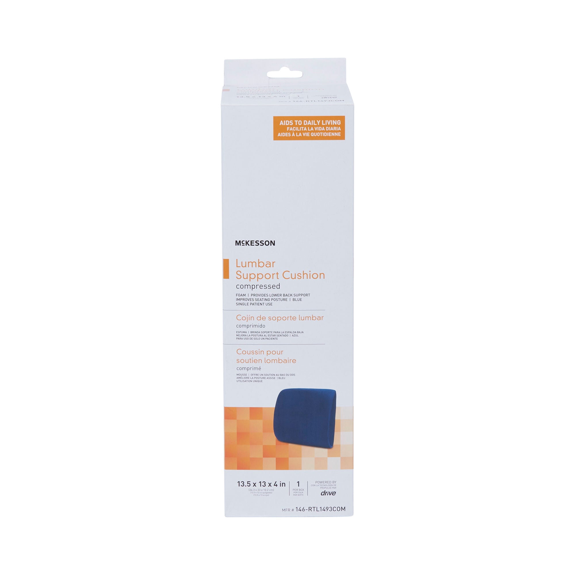McKesson Foam Lumbar Support Seat Cushion, Blue, 300-lb Weight Capacity, 1 Ct