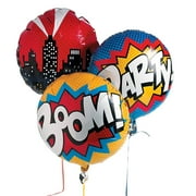 Fun Express Superhero Mylar Balloon 18 ZLK1inch - City Scape and Comic Designs - Birthday Party Decor - VBS Vacation Bible School Supplies/Decor Set - 3 Pieces