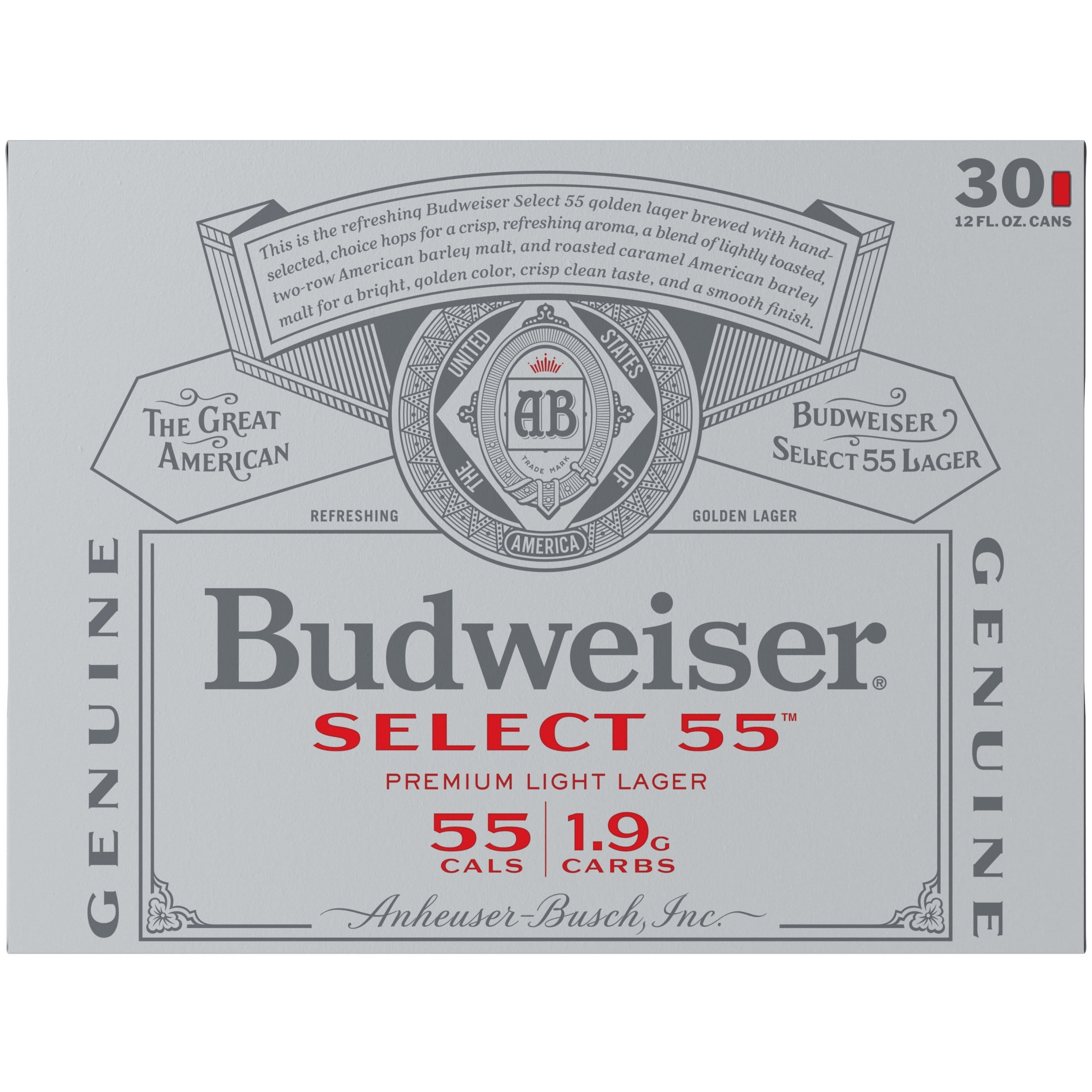 Budweiser Select 55 American Lager Beer 30 pack 12 fl oz Aluminum Cans 2.4% ABV