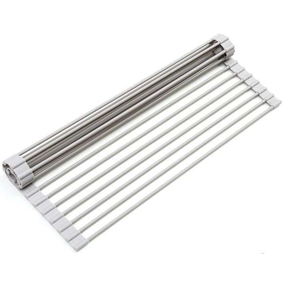 Foldable Dish Drying Rack Multipurpose Silicone Wrapped Metal Steel Square Solid Bars Dishes Drainer Rack Large Sink Kitchen Drainer Rack