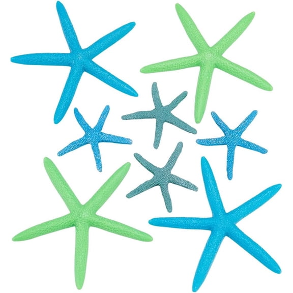 8Pcs 4 Styles Resin Starfish Decor Set 2.4''-4.7'' Small Artificial Starfish Decor Bulk for Crafts Green Blue Sea Stars Ornaments for Wedding Ocean Beach Coastal Party Christmas Tree Home