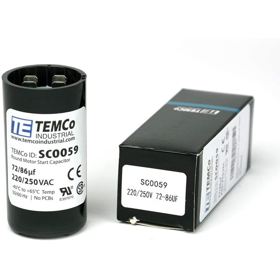 TEMCo 72-86 uF MFD CD60 Start Capacitor 220-250V AC Round | 50/60 Hz