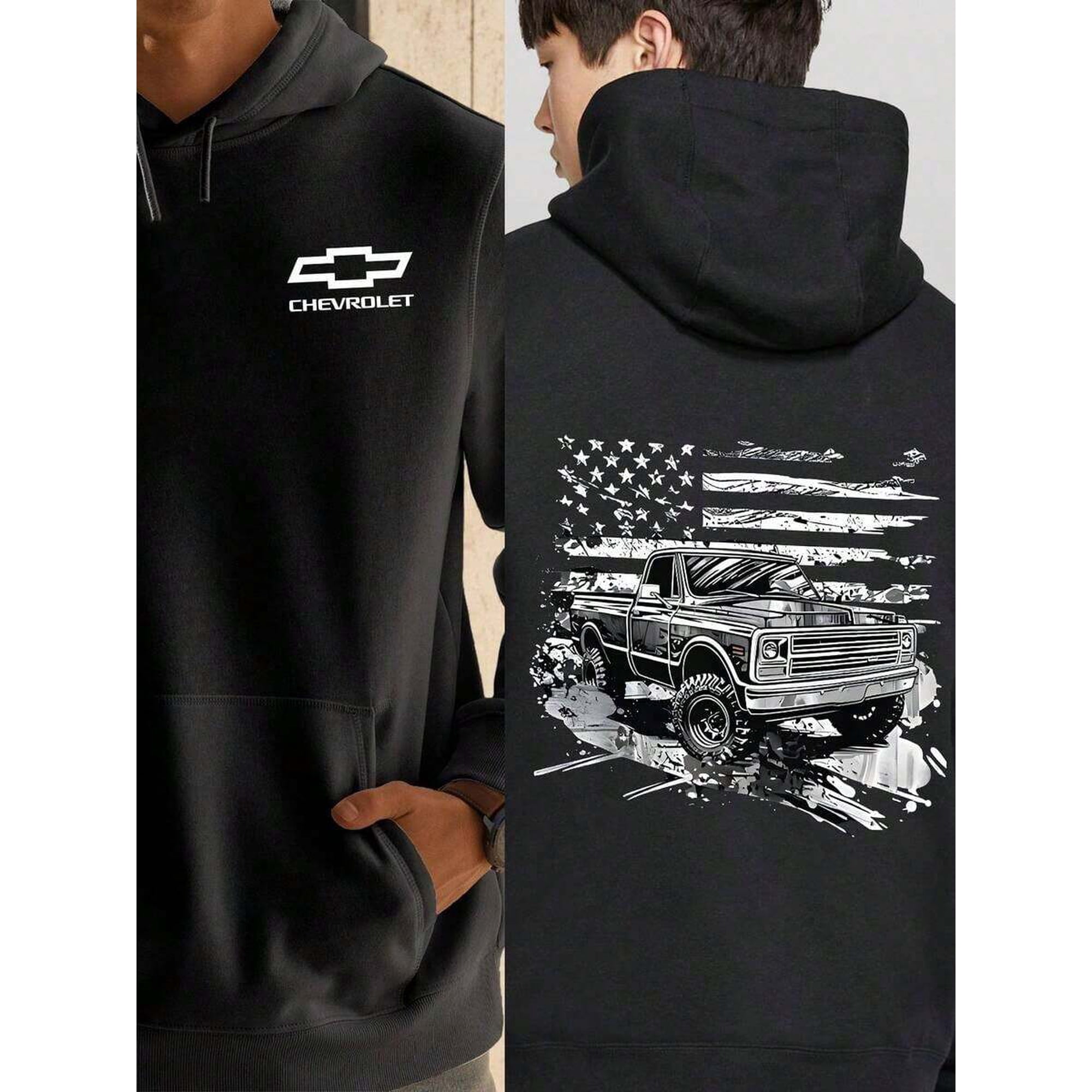 Black Chevy Truck Hoodie - Vintage Square Body Pullover Classic Pickup