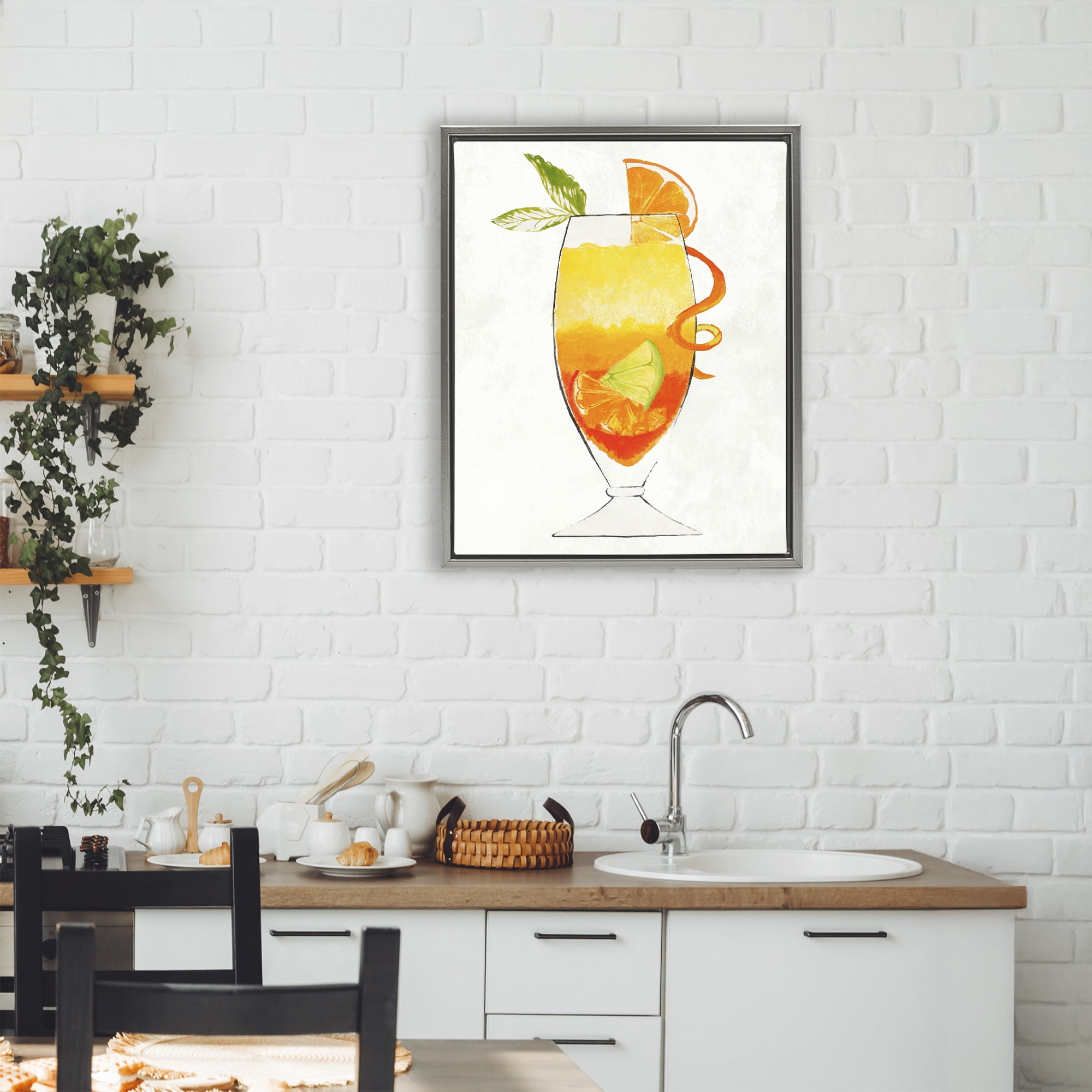 Stupell Industries Summer Cocktail Orange Fruit Gray Framed Floater Canvas Wall Art, design by Lorenzo Collective