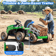TOKTOO 24V Powered Ride on Tractor Max 4.3Mph w/ EVA Tires, Tippable Trailer, Remote Control, Tractor Ride on Toy for Kids-Green