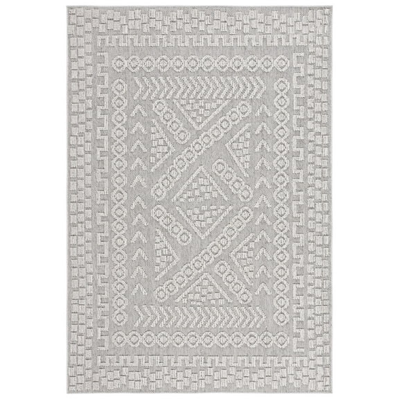 SAFAVIEH Global Hermite Bordered Indoor/Outdoor Area Rug, Grey/Ivory, 8' x 10'
