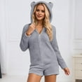 thumbnail image 2 of GPOECD Combinaison à Capuche pour Femmes Couleur Unie Manches Longues Décontractée avec Poches Pyjama Confortable Gris,TTTG, 2 of 5