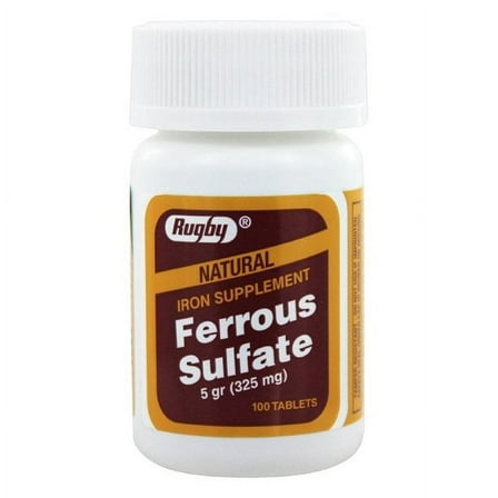 Rugby Ferrous Sulfate Iron Supplement Tablets, 325 mg, 100 Ct