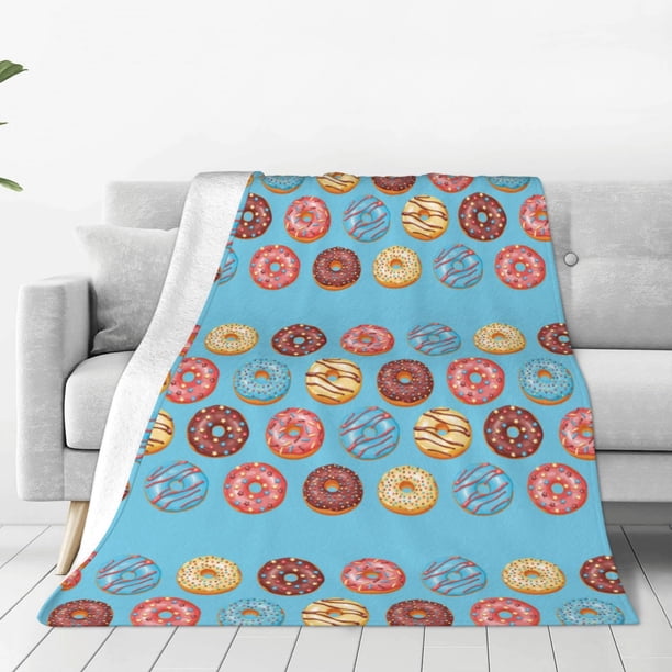 Fotbe Cute Donut Manta de Franela Acolchonada con Estampado, Súper Suave y Esponjosa, Extra Grande para Sofá, Cama, Uso Todo el Año-50"x40"