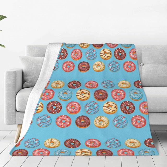 Balery Cute Donut Manta de Felpa Suave y Acogedora – Cobija de Franela Aterciopelada para Cama, Lavable y Cálida para Sofá, Mascotas, Transpirable-60"x50"