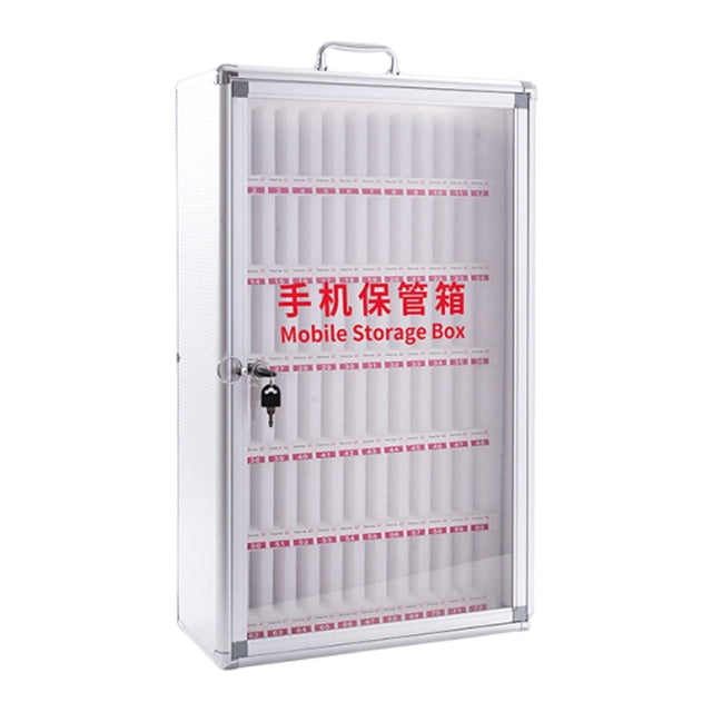 Caja de almacenamiento para teléfono móvil hecha de aleación de aluminio resistente con asa de transporte y 72 ranuras