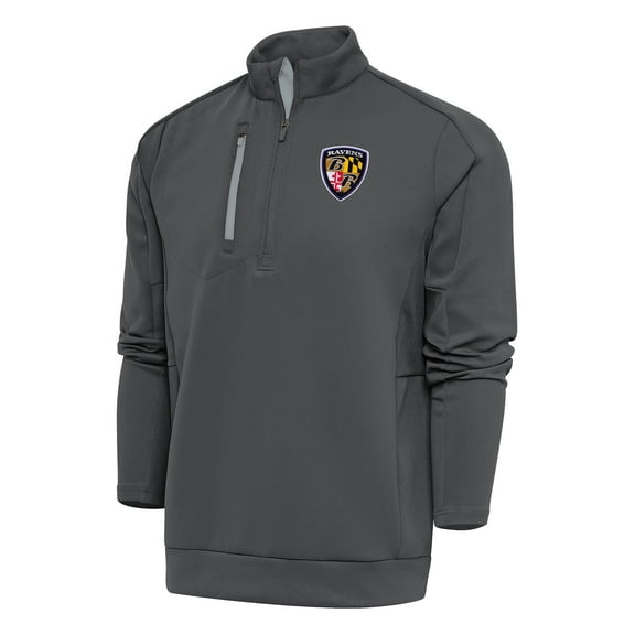 Men's Antigua Charcoal Baltimore Ravens Team Logo Throwback Generation Quarter-Zip Pullover Top