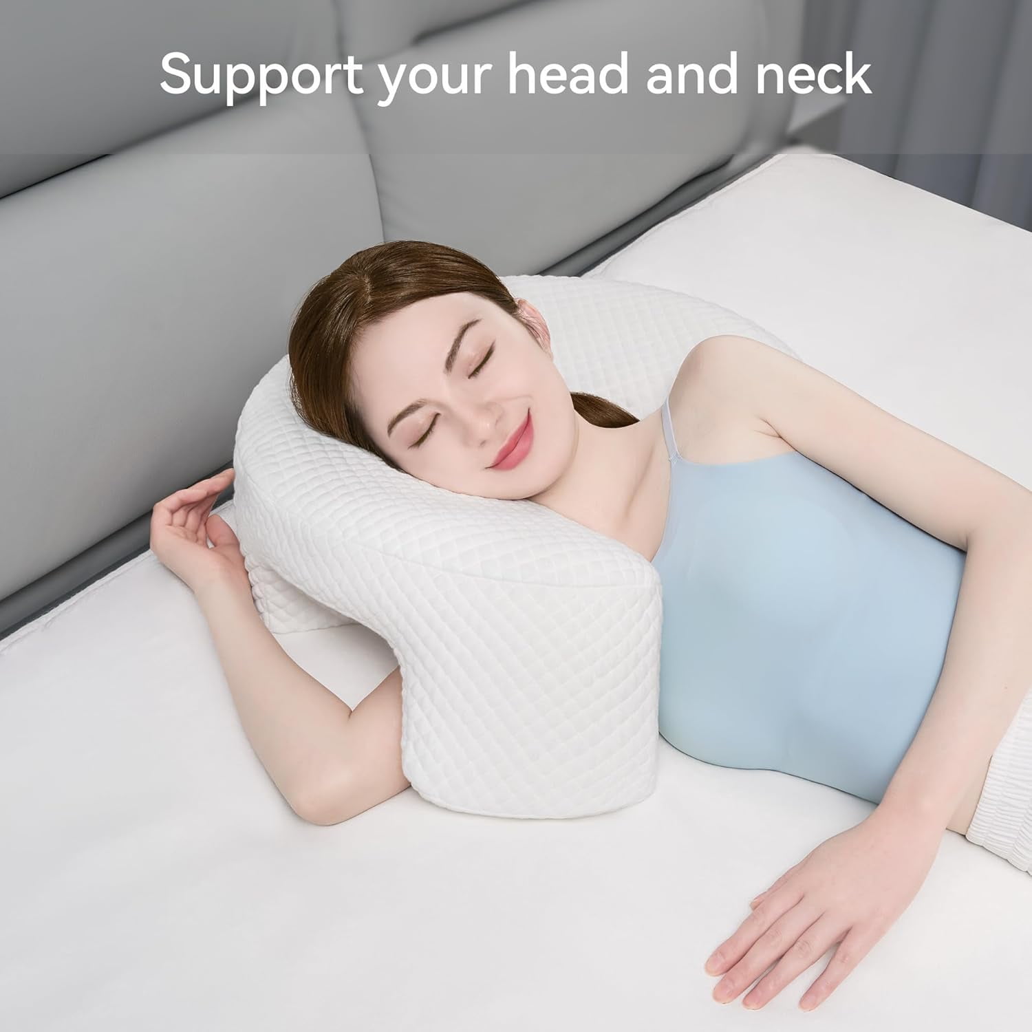 Side pillow with arm hole - memory foam pillow, used to relieve neck, neck, shoulder and rotating sleeve pain - ideal for side sleepers