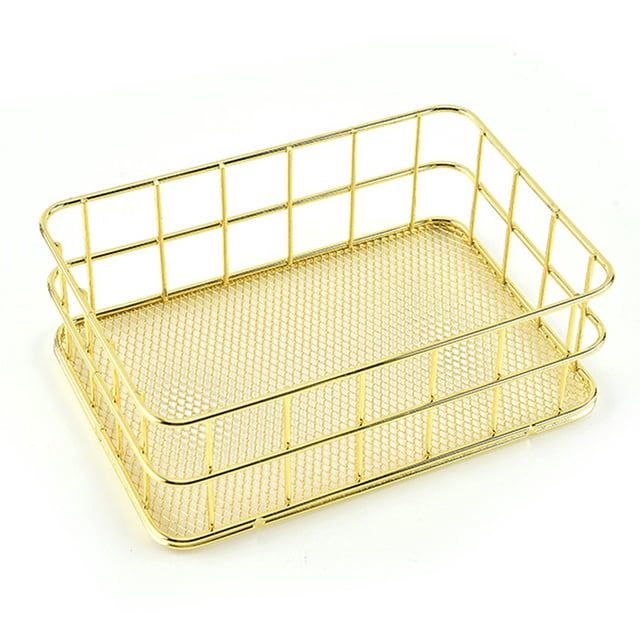 Cesta de almacenamiento de metal de escritorio, bandeja de almacenamiento de rejilla de caja de almacenamiento de hierro forjado
