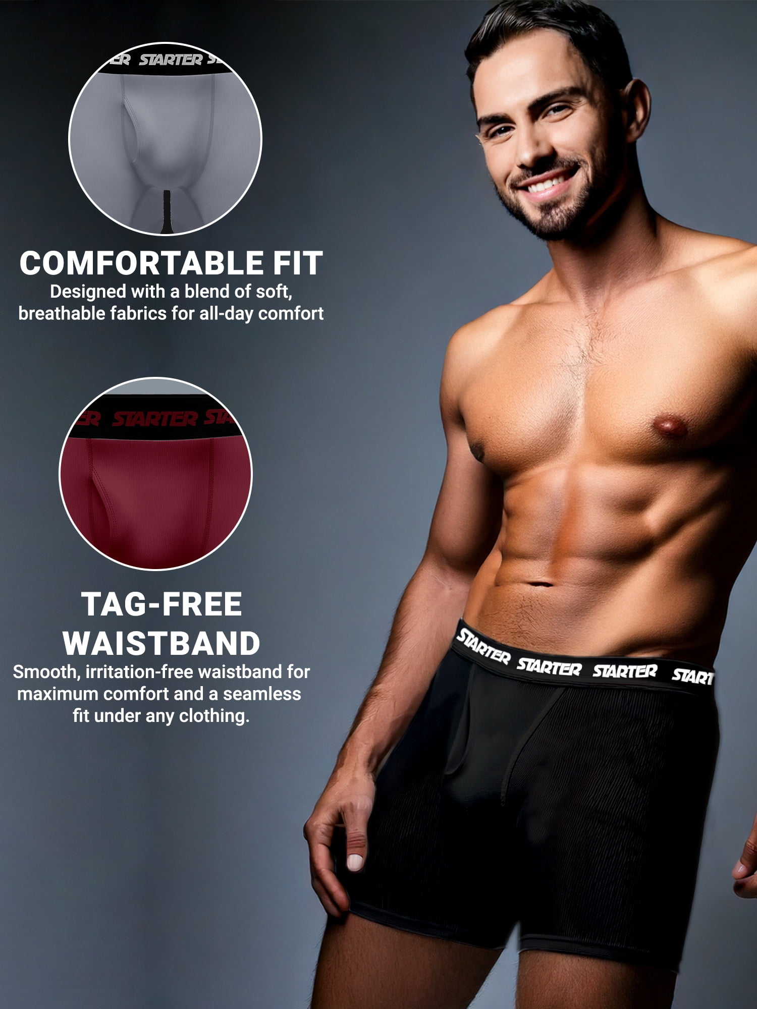 Starter Men’s and Big Men’s Active Performance Boxer Briefs, 6-Pack, Sizes S-5X
