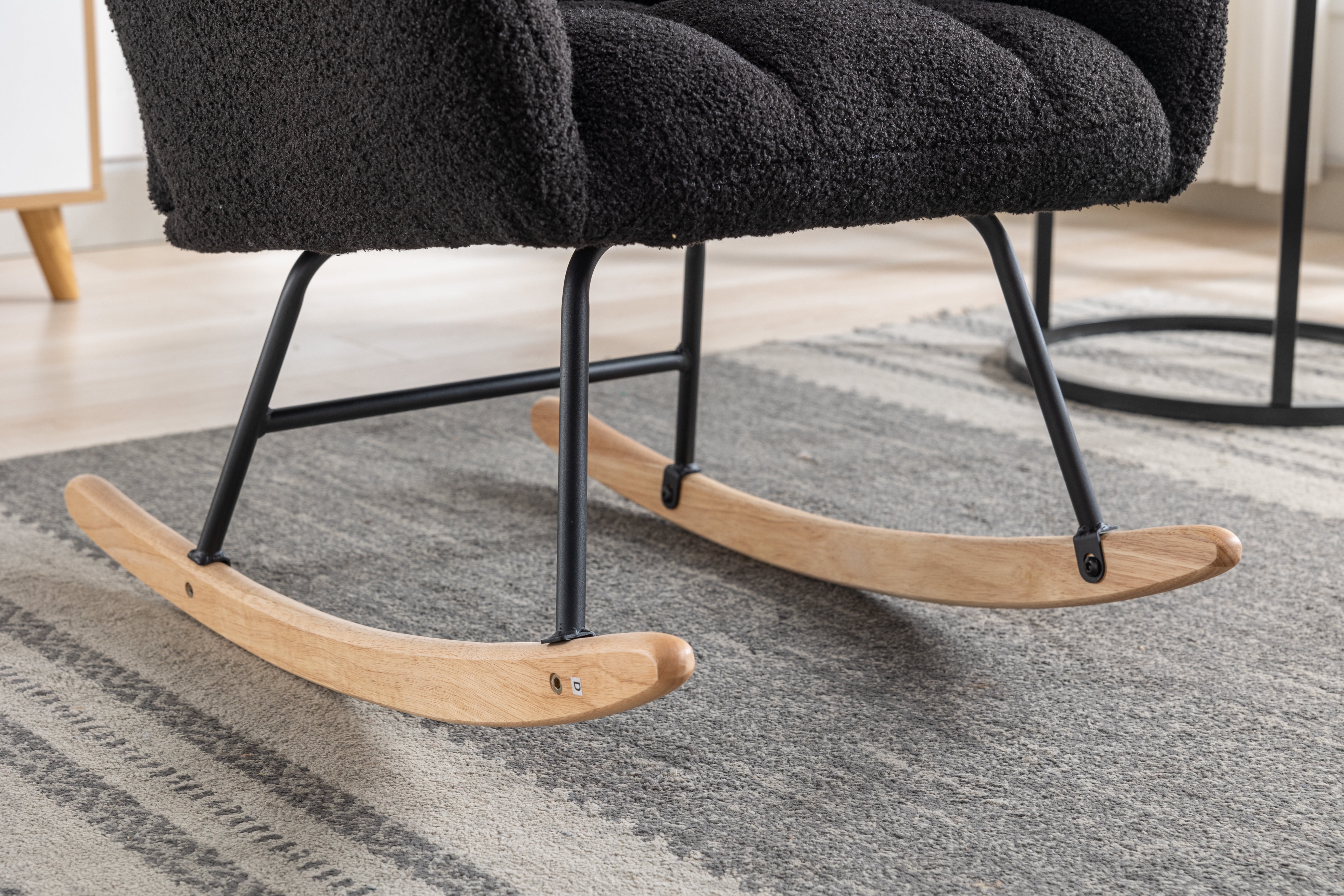 Rocking Chair Nursery,Modern Accent Rocking Chair with High Backrest,Teddy Fabric Upholstered Nursery Glider Rocker for Nursery,Living Room, Bedroom,Black