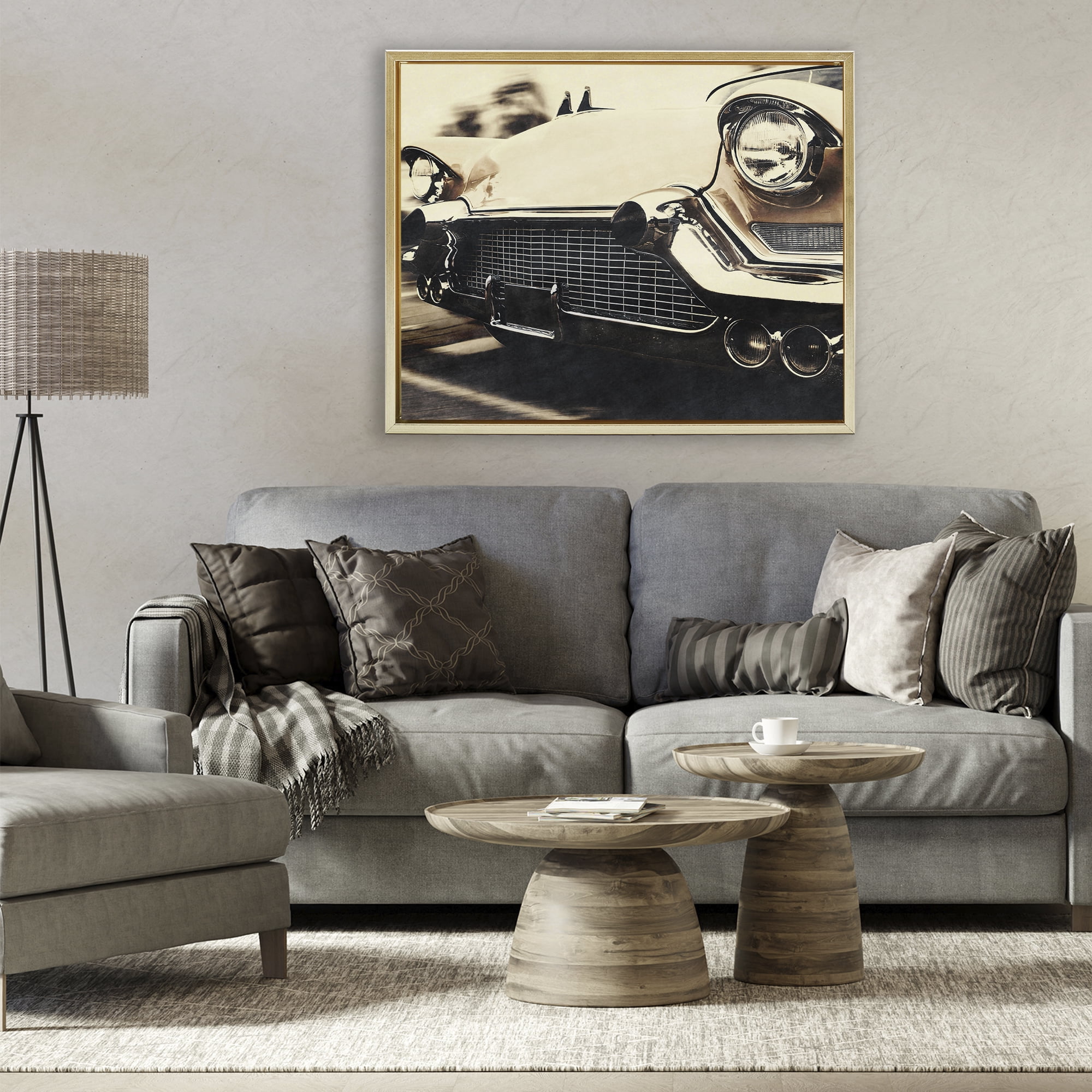 Stupell Industries Vintage Ride Headlights Gold Framed Floater Canvas Wall Art, design by Marcus Prime