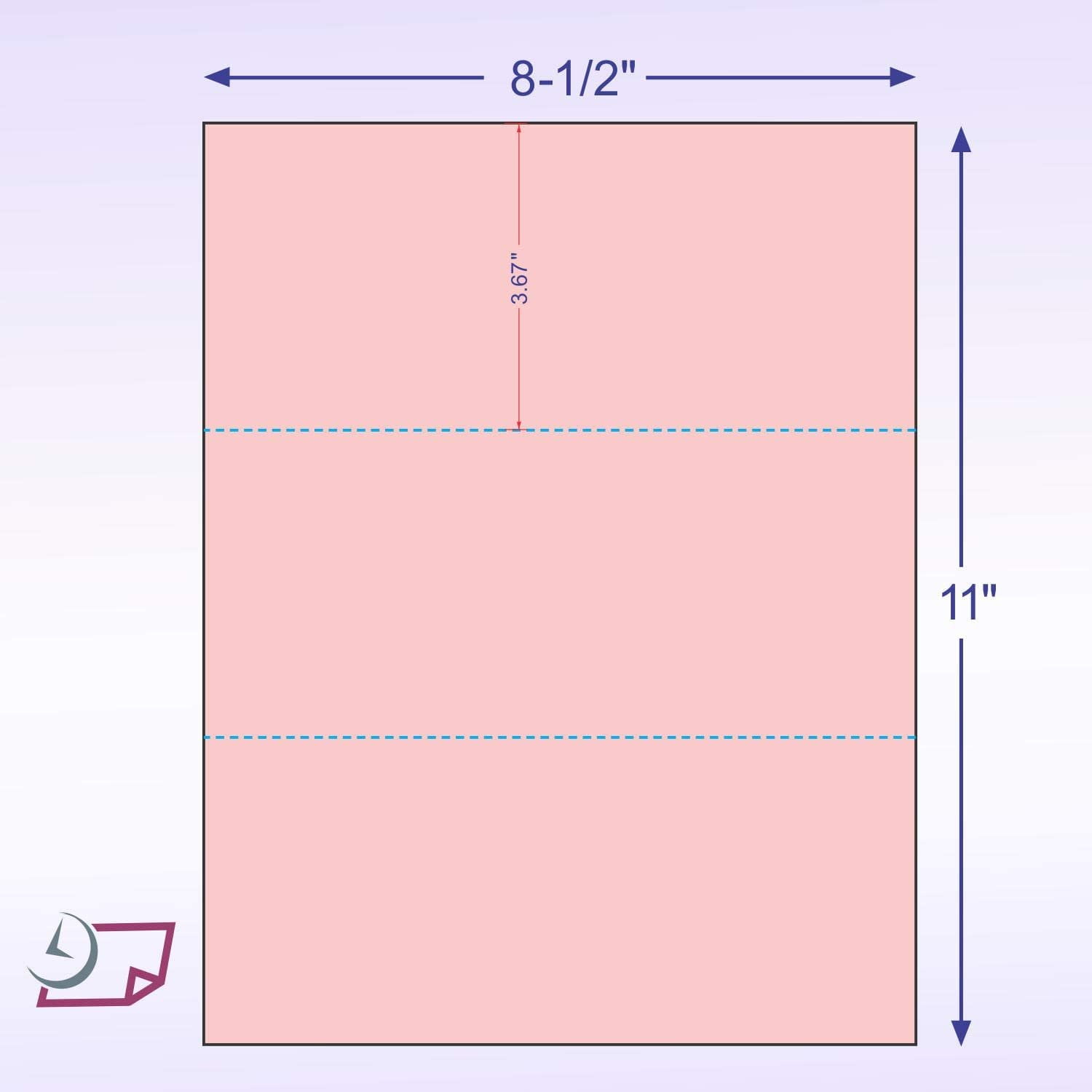Pack of 500 Sheets, 8-1/2 x 11" Letter Size Perforated Paper Pink, Perf  3-2/3" and 7-1/3"