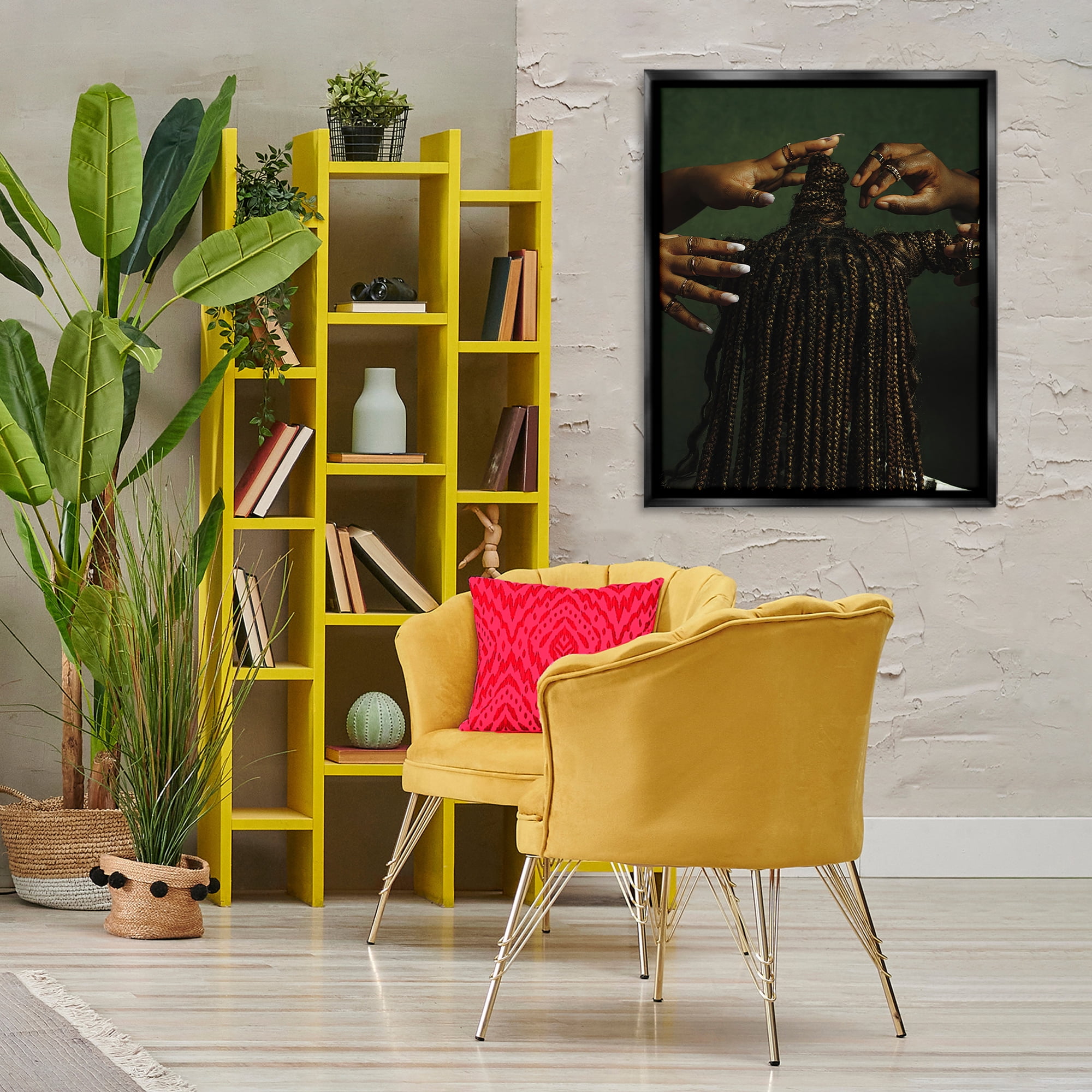 Stupell Industries Women Braiding Hair People Photography Black Floater Framed Canvas Art Print Wall Art, 25 x 31