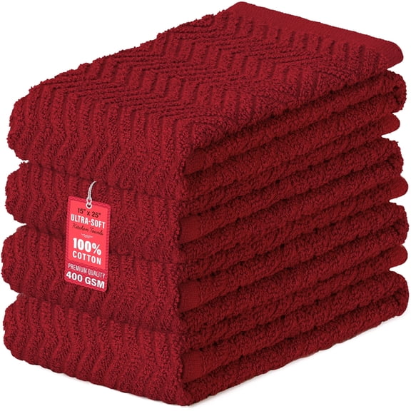 DecorRack Large Kitchen Towels Set, Quick Drying 100% Cotton Dish Towels, Red Solid Print, Pack of 4