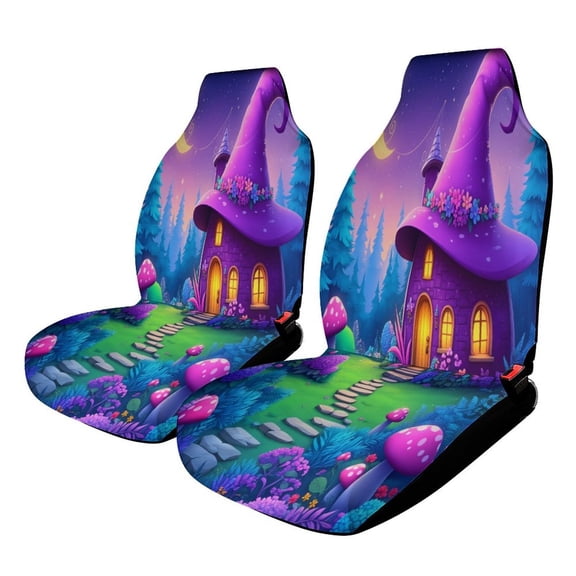 Enchanted Forest Cottage-2 Car Seat Cover Set Auto Front Bucket Cushion Protect Accessories 2 Piece