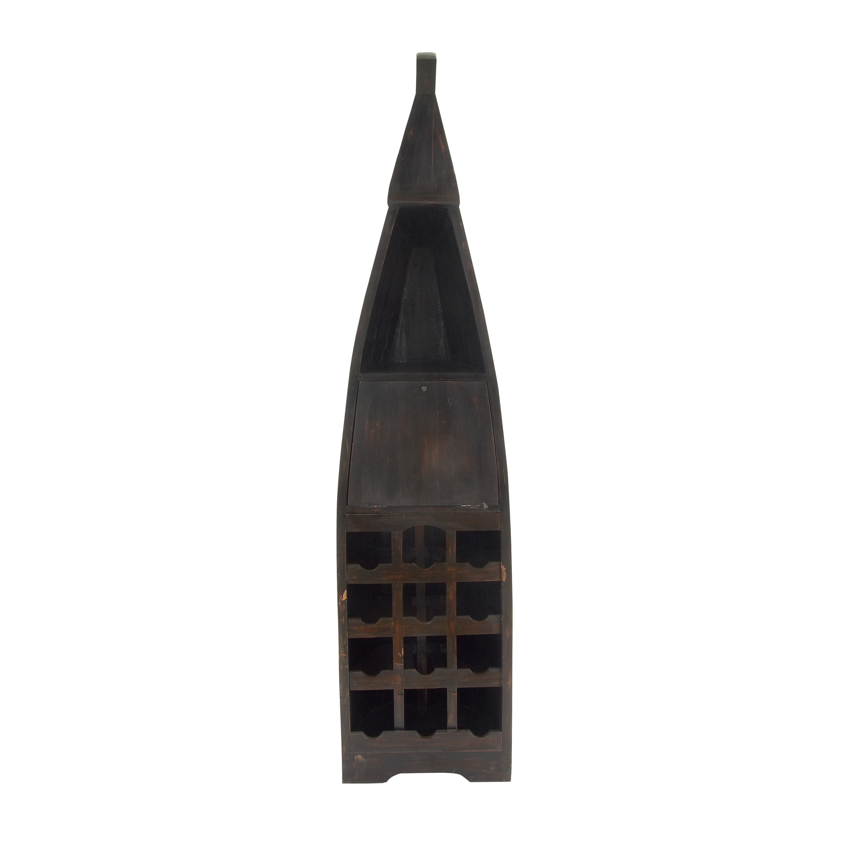 DecMode 21" x 83" Brown Wood 12 Bottles Boat Standing Wine Rack with Foldable Tray, 1-Piece