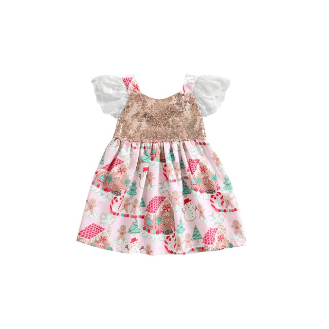 goowrom Robe pour Enfants, Motifs de Dessins Animés à Paillettes Col en U Manches Courtes une-Pièce