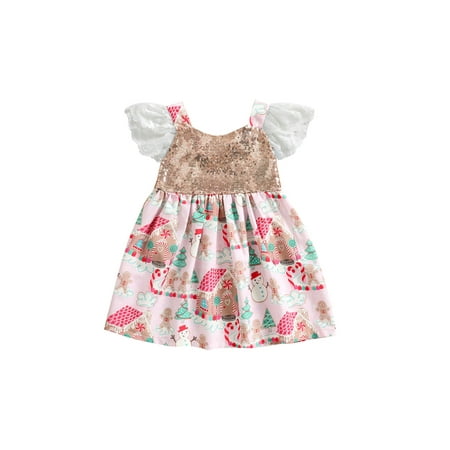 

TheFound Toddler Baby Girl Christmas Dress Outfits Sleeveless Sequins Lace Xmas Tree Snowman Dresses