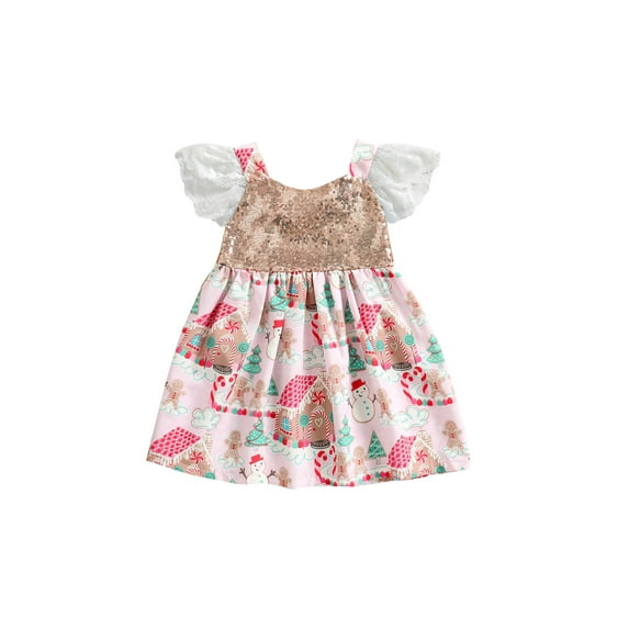 Seyurigaoka Kids Girls Dress Sequins Cartoon Patterns U-Neck Short Sleeve One-Piece