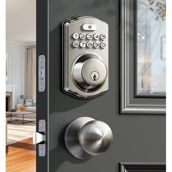 Keyless Entry Door Lock with 2 Knobs, Electronic Backlit Keypad Deadbolt with Handle Set, Auto Lock, One-time Codes, Smart Deadbolt for Front Door, Easy Installation, Matte Black