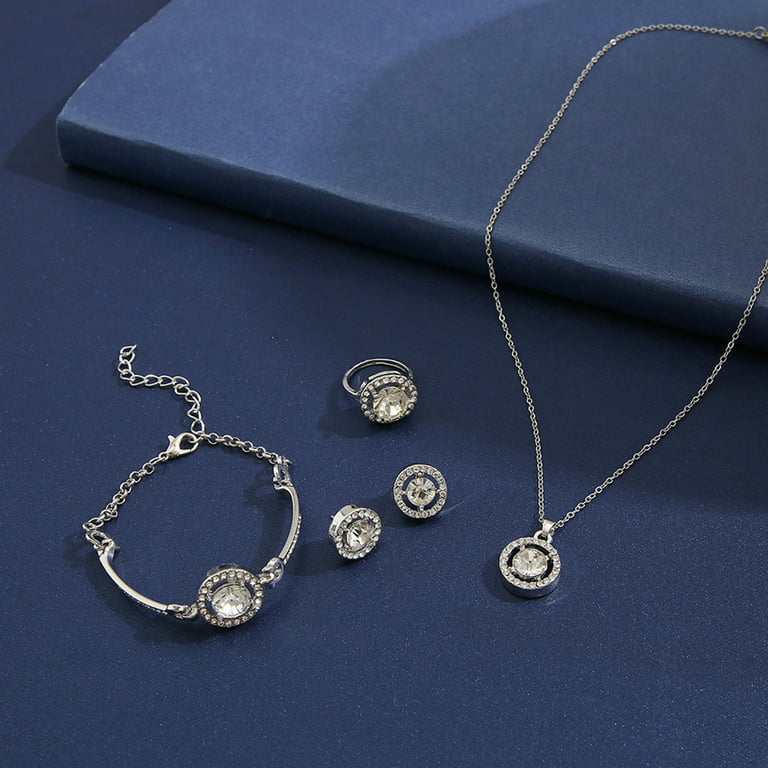 5pcs/Set Girls' Blue Crystal Heart Pendant Necklace, Bracelet, Ring,  Earrings, Jewelry Set