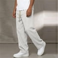 thumbnail image 4 of Mifsaly Summer Pants for Men Drawstring Casual Straight Leg Cotton Pants Textured Relaxed Fit Lightweight Breathable Travel Vacation Boho Clothes with Pockets, 4 of 9