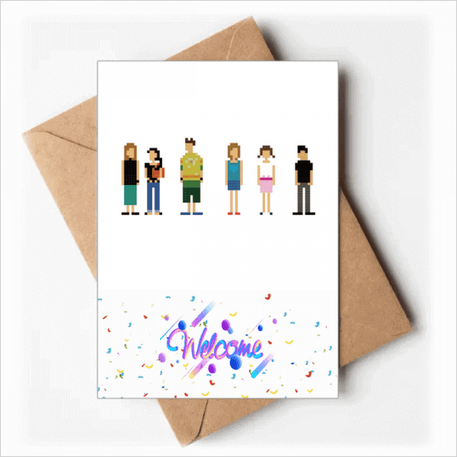 Game Characters Pixel Art Deco Fashion Welcome Back Greeting Cards Envelopes Blank